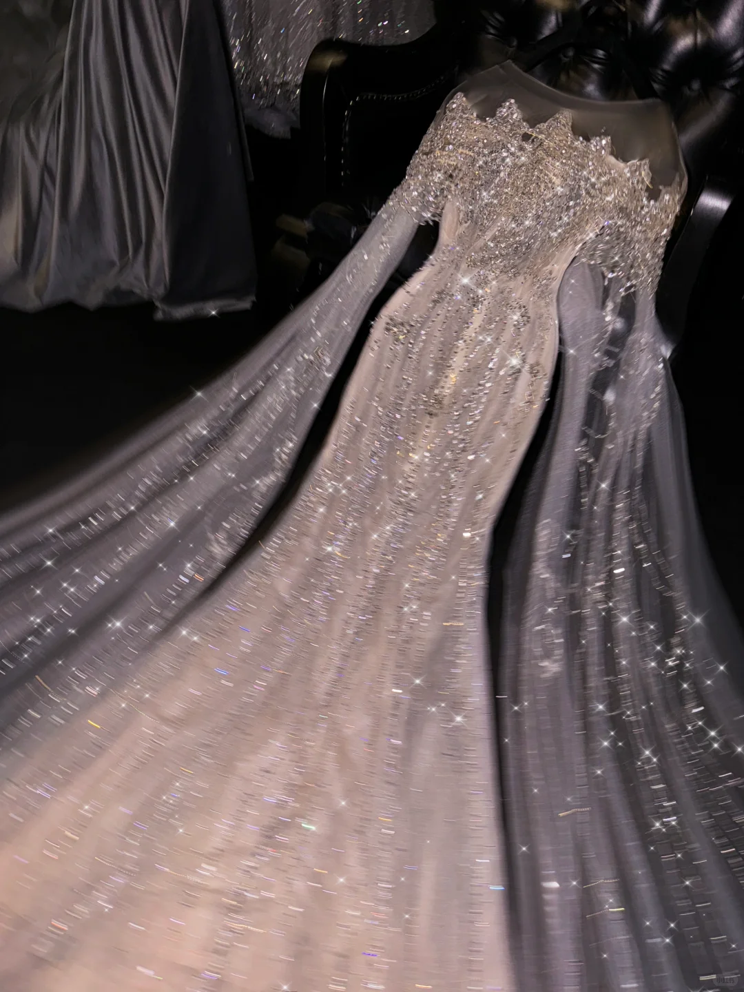 Glamorous Sequin Tulle Mermaid Beaded Cape Sleeves Evening Gown DP7331