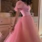 Pink A-Line Puffy Sleeves Long Party Gown Princess Birthday Dress, DP3712