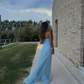 Blue Strapless Sheath Tulle Long Party Dress Maxi Dress, DP3580