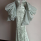 Elegant Mint Green Strapless with Ruffled Sleeves Pearl Sweetheart Sheath Evening Gown DP7215