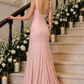 Vintage Pink Chiffon Mermaid Square Neck Ruched Evening Gown DP8440
