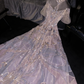 Glamorous Lavender Tulle Sequin Embroidery Sheer Sleeve Evening Gown DP7334