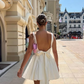 White A-Line Backless Bowknot Lovely Birthday Outfit Homecoming Dress, DP3200