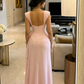 Elegant Pink Cowl Neck Draped Chiffon Cap Sleeve Evening Gown DP8467