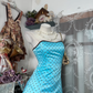 Retro Light Blue Polka Dot Strapless Bow Detail Homecoming Dress DP8334