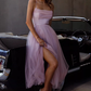 Elegant Pink Tulle Cowl Neck Spaghetti Strap Mid A-Line Evening Dress DP8154