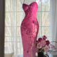 Glamorous Fuchsia Sequined Beaded Sweetheart Mermaid Prom Dress Spaghetti Strap Evening Dress DP8125