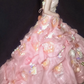 Glamorous Pastel Rainbow 3D Floral Strapless Pink Ruffled Princess Sweet 16 Quinceanera Ball Gown DP7548