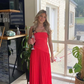 Vintage Red Strapless A-Line Pleated Simple Long Party Dress DP2631