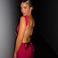 Fashion Rose Pink Backless Bow Design A-line Women Party Dress, DP5896