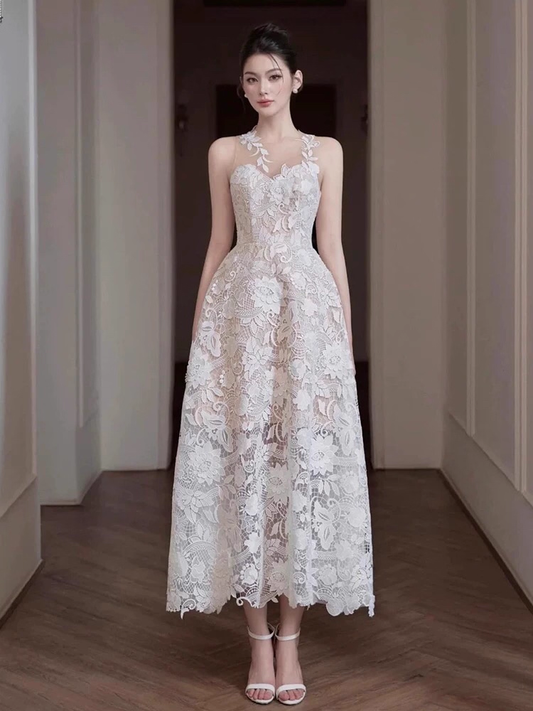 Robe de bal vintage blanche en dentelle avec appliques, robe de soirée fourreau longue, robe de soirée formelle, DP6616
