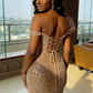 Luxury Beaded Mermaid Evening Gown Gold Sparkle Tulle Formal Prom Dress DP5002