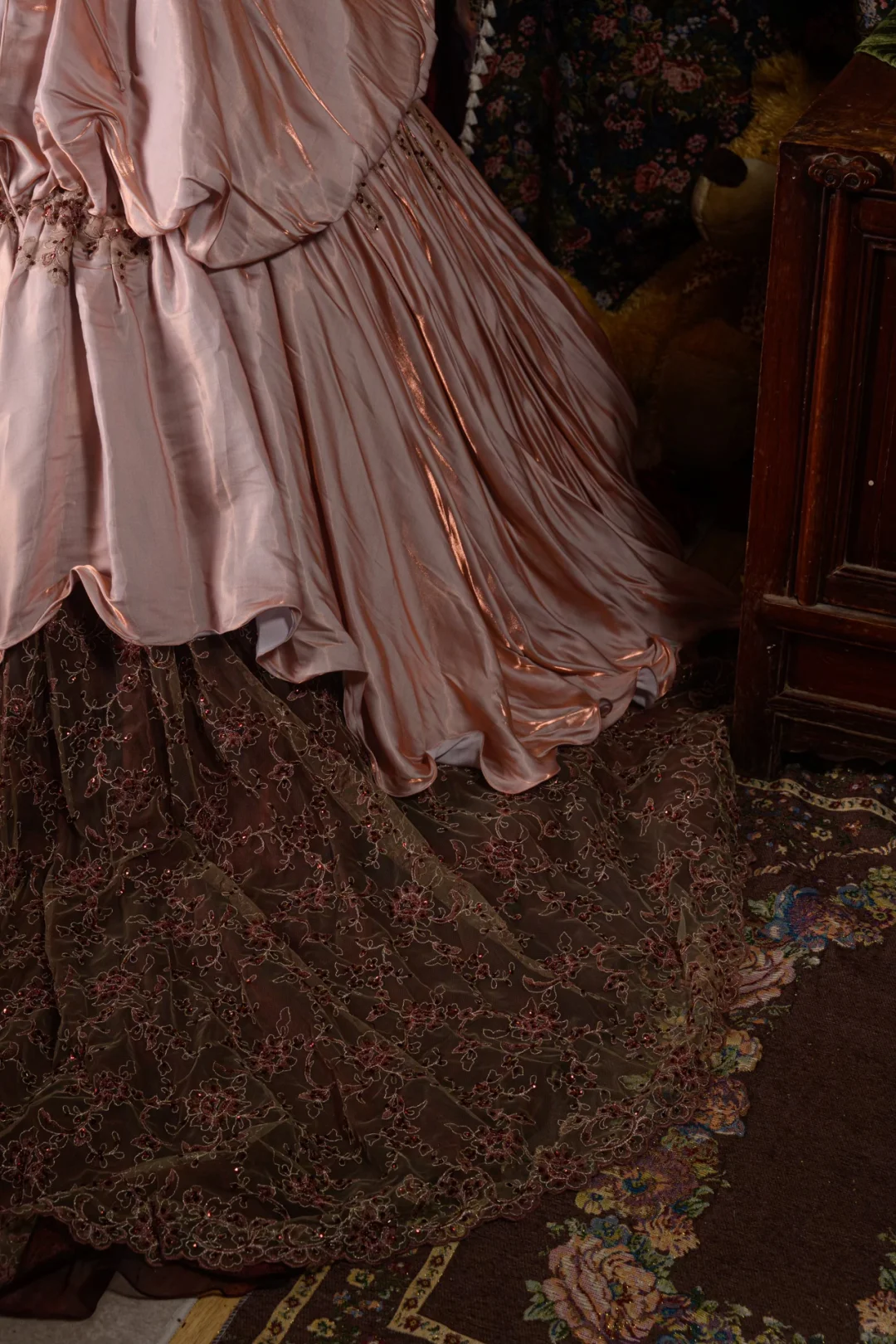 Vintage-Inspired Tiered Ruffle Strapless Beaded Sweet 16 Quinceanera Ball Gown DP7407