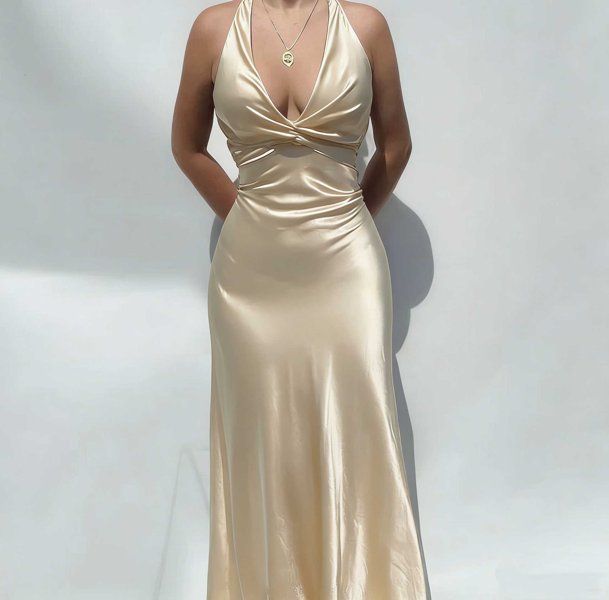 Glamorous Satin Halter-Neck Evening Gown Vintage Sheath Prom Dress DP2 –  DSProm