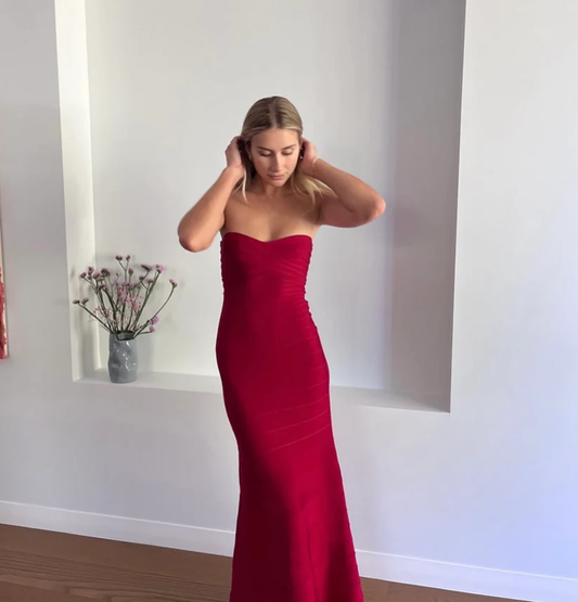 Burgundy Sweetheart Strapless Mermaid Long Party Dress, DP2632