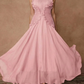 Elegant Pink Halter Ruffled Trim Ruched Chiffon A-Line Prom Dress DP8456