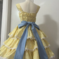 Cute Yellow Floral Lace Hem Design Tiered Party Dress Homecoming Dress DP6243