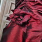Elegant Strapless Burgundy Floral Applique Beaded Ruched A-Line Prom Dress DP8478