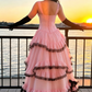 Elegant Pink Ruffle Tiered Straps Lace A-Line Sweet 15 Quinceanera Ball Gown DP8554