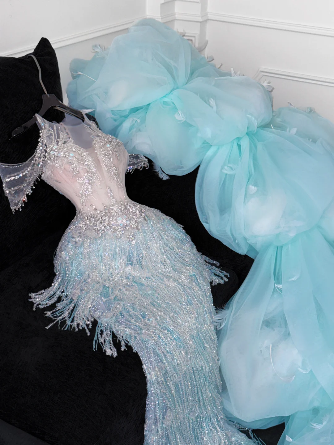 Shiny Light Blue Beaded Sequined Design Mermaid Prom Dress Evening Dress DP6224