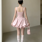 Elegant Pink Square Neck Sleeveless Bubble A-Line Satin Homecoming Dress DP8738