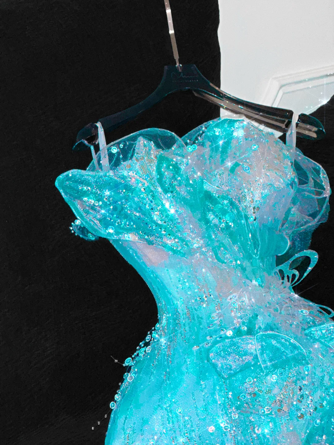 Gorgeous Sparkling Blue Beaded Sequin Mermaid Elegant Chiffon Tulle Evening Dress Prom Dresses DP6149