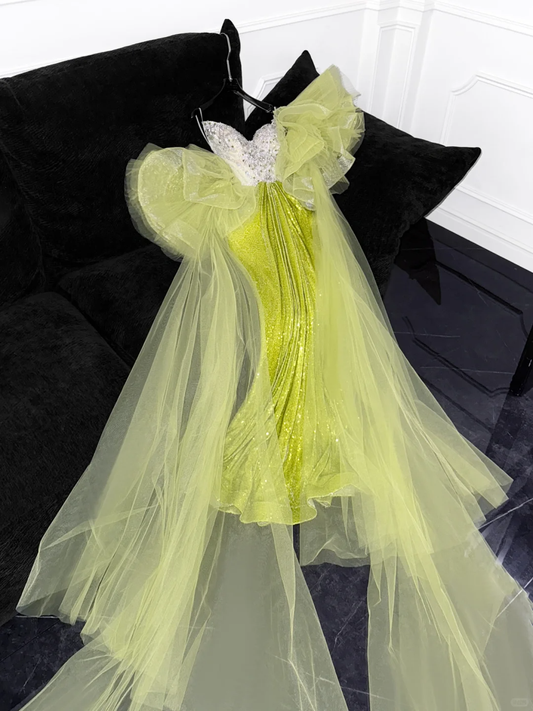 Funkelndes grünes Pailletten-Design, elegantes Meerjungfrau-Abschlussballkleid, Abendkleid DP6228
