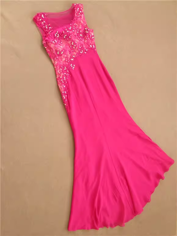 Glamorous Hot Pink Sleeveless Evening Gown Sequin Mermaid Prom Dress DP7612