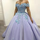 Vintage Lilac Off-Shoulder Sweetheart Applique Tulle Quinceanera Ball Gown DP7229