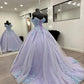 Vintage Lilac Off-Shoulder Sweetheart Applique Tulle Quinceanera Ball Gown DP7229