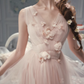 Vintage Pink Tulle Midi 3D Floral Applique Evening Gown DP8001