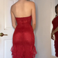 Gorgeous Red Halter Glitter Ruffle Mermaid Long Evening Dress, DP2648