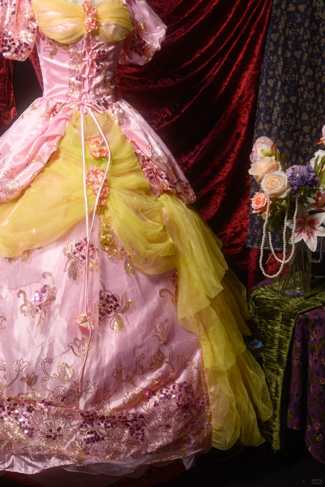 Glamorous Pink Sequined Embroidery Tiered Tulle Puff Sleeves Sweet 16 Quinceanera Ball Gown DP7304