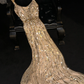 Gorgeous Champagne Gold Sequin Spaghetti Strap Mermaid Sparkly Formal Evening Gown DP7339