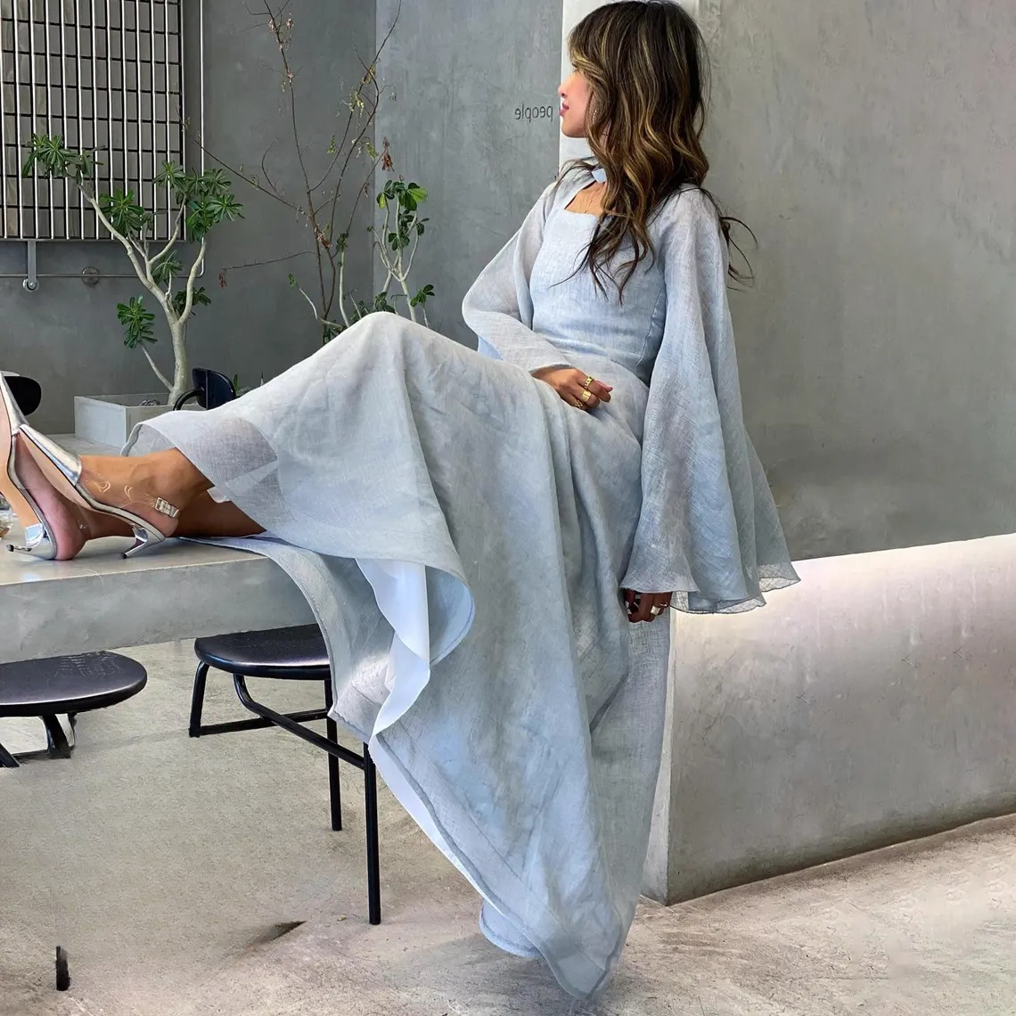 Light Blue Long Sleeves A-Line Long Formal Party Dress Modest Evening Dress, DP4981