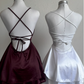 Wine Red A-Line Satin Short Party Dress Homecoming Dress, DP3273