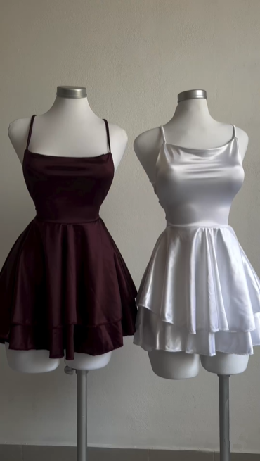 Wine Red A-Line Satin Short Party Dress Homecoming Dress, DP3273