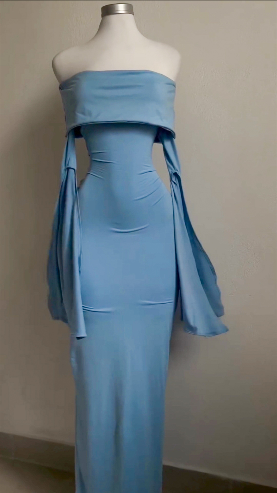 Dusty Blue Off Shoulder Mermaid Long Party Dress For Woman, DP3158
