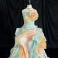 Unique Pastel Rainbow Strapless 3D Floral Applique Ruffled Layers Sweet 16 Quinceanera Ball Gown DP7273