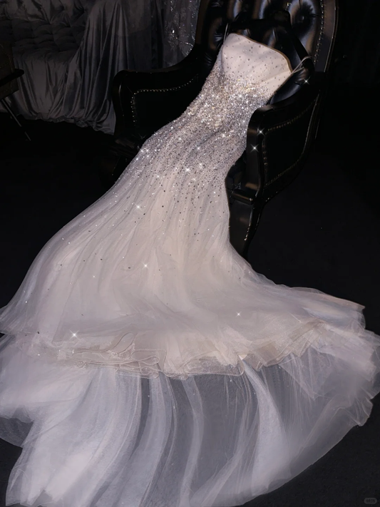 Glamorous Strapless Sequin A-Line Sparkling Tulle Formal Evening Gown DP7338