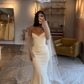 White V Neck Strapless Mermaid Long Prom Dress Wedding Dress, DP2918