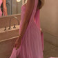Vintage Pink Strapless Maxi Prom Dress Chiffon Scarf Ruched Bodice Evening Gown DP8287