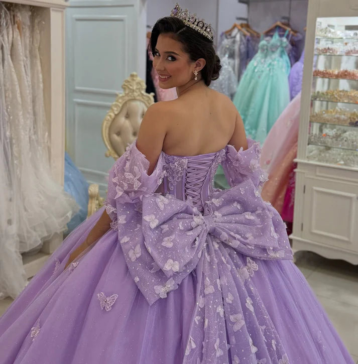 Chic Lilac Appliqued Off-Shoulder Quinceanera Sweet 15 Ball Gown DP7190