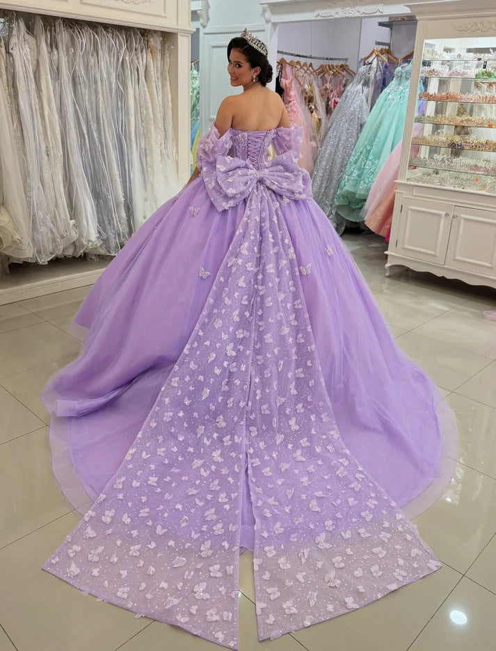 Chic Lilac Appliqued Off-Shoulder Quinceanera Sweet 15 Ball Gown DP7190
