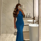 Royal Blue Halter Mermaid Sexy Long Evening Party Dress, DP3740