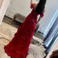 Vintage Off-the-Shoulder Mermaid Evening Gown Sequin Lace Ruffle Formal Train Prom Dress DP7590