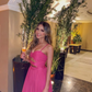 Spaghetti Straps A-Line Pink Long Pary Dress Wedding Guest Dress, DP3577