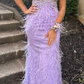 Sexy Fitted Glitter V-Neck Straps Illusion Feathers Appliques Party Prom Evening Dress,DP090