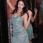 Fashion Mint Green Sparkling Sequin Spaghetti Strap Ruffled Hem Short 16th Birthday Party Dress Homecoming Dress DP6040
