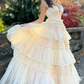 Light Champagne A-Line Tiered Ruffles Long Party Dress Ball Gown,DP1813